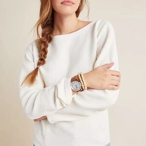 Anthropologie Maeve Cream Ribbed Textured Dolman Sleeve Sweater Pullover Size S